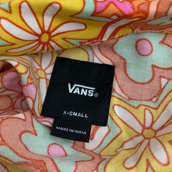 Vans Shirt Womens XS Extra Small Multi Resort Floral Front Button Retro Collar - Picture 6 of 13